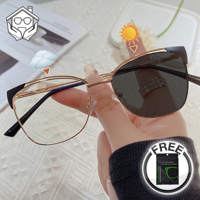 Cat Eye Glasses For Women Men Photochromic Anti Radiation Glasses Metal