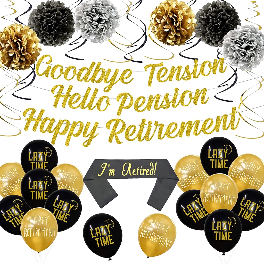 JOYMEMO Retirement Party Decorations Black and Gold for Men ...