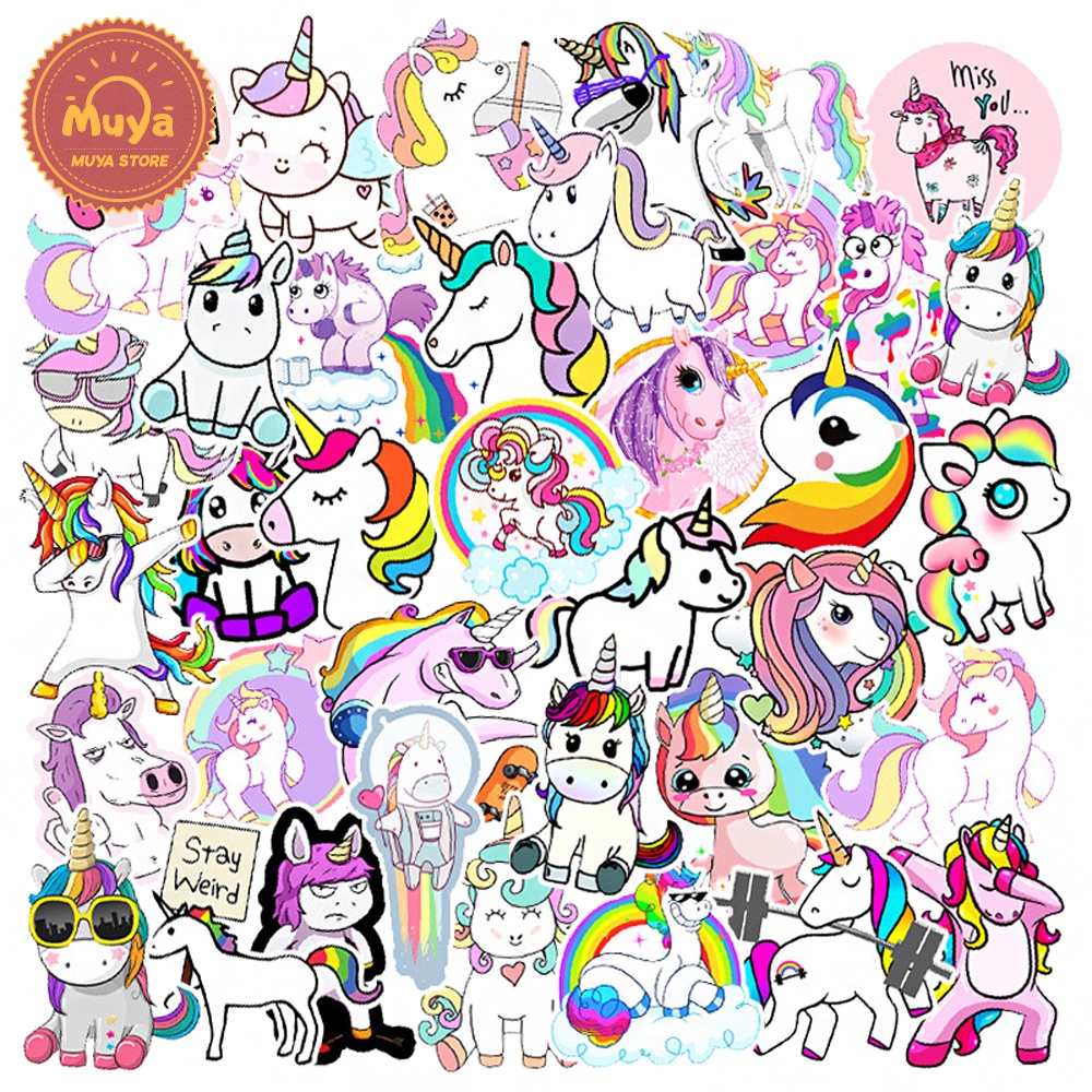 MUYA 50pcs Unicorn Stickers for Kids Waterproof Colorful Vinyl Stickers ...
