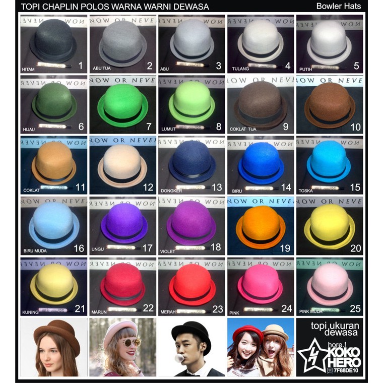 Tompi Caplin Bowler hats Caps Chaplin hat Adult Plain Colorful | Shopee ...