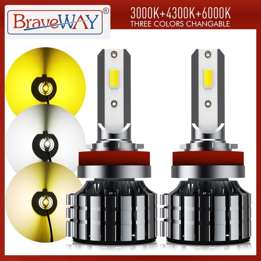 BraveWay 3000K+4300K+6000K H4 LED Headlight for Car Lamps LED Canbus Bi ...