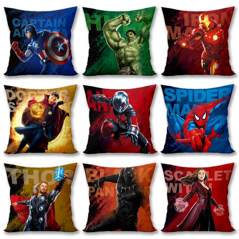 Marvel Avengers Union Short Plush Pillow Case Iron Man USA Team Rectangular Pillow Cushion Car Waist Pillow Bay Window Cushion Pillow Waist Cover Printed Pillow Case Lazy Pillow Cover Home Decoration
