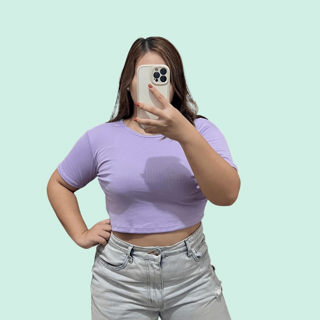 Round neck crop top semi plus size (Medium - Large size) | Shopee ...