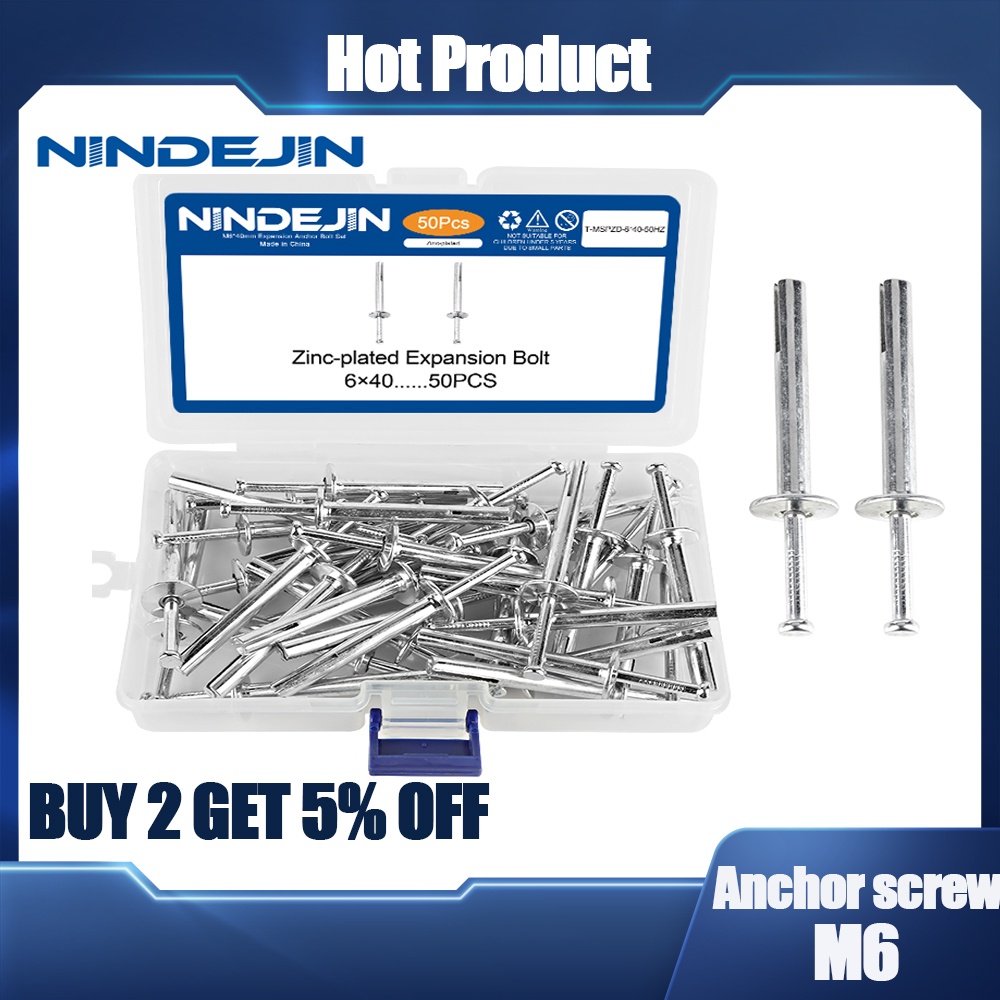 NINDEJIN 35/50Pcs Hammer Drive Pin Anchors Set Zinc Alloy Concrete