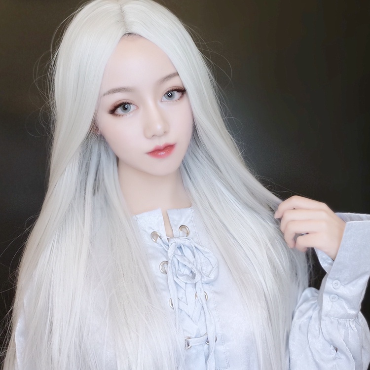 Wigs & Extensions☈♕ White temperament wig for girls with bangs, fluffy ...