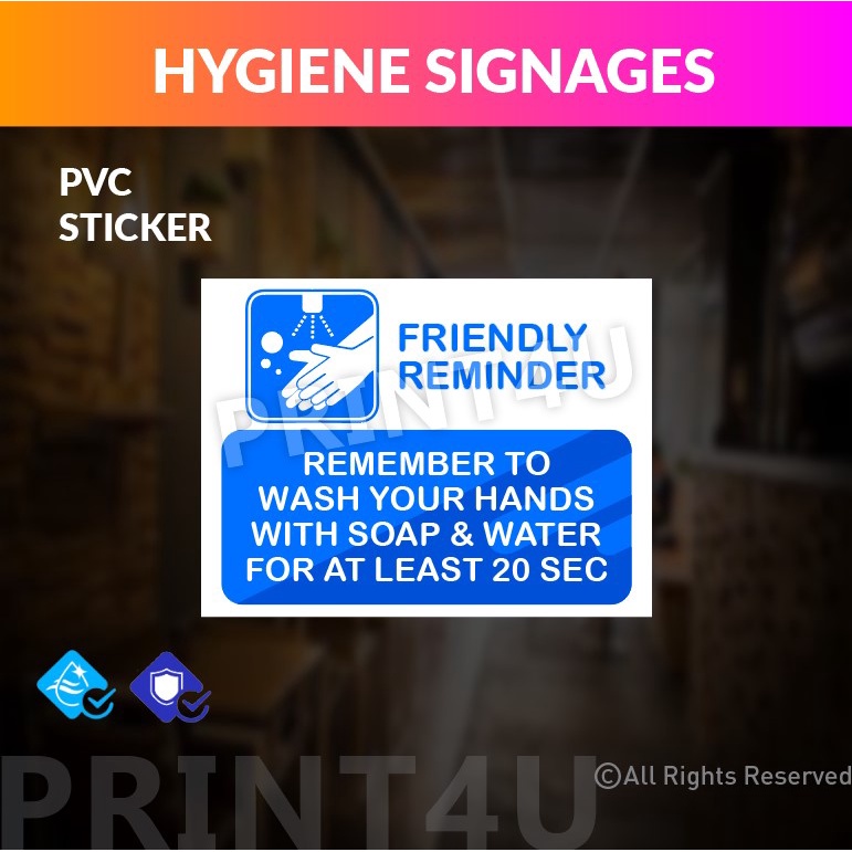 PRINT4U HYGIENE SIGNAGES STICKER WASH HAND KEEP CLEAN SANITISE HAND ...