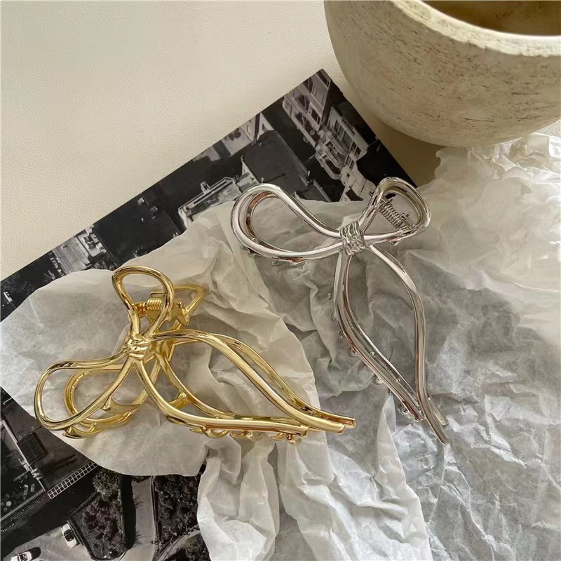Korea Accessories Fashion Hair Clip For Women Elegant Metal Bow Hair