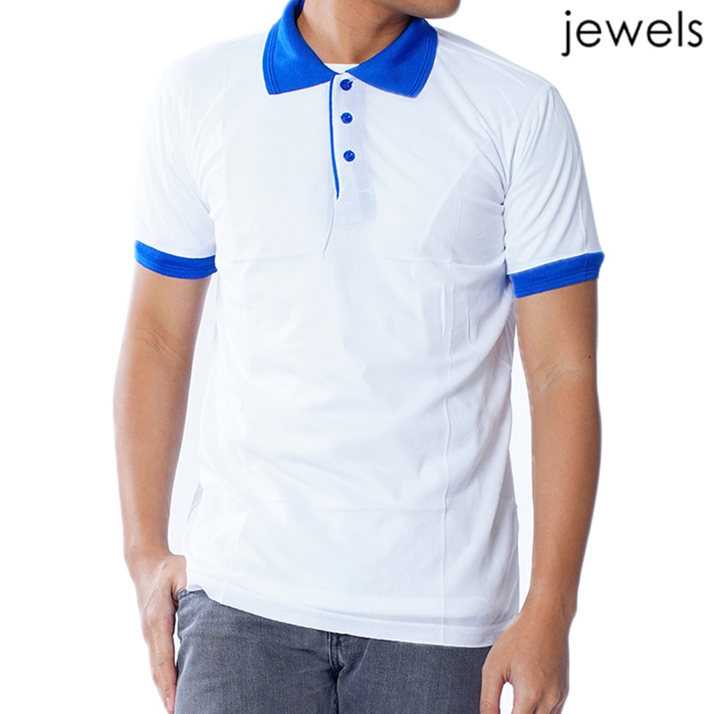 white and royal blue polo shirt