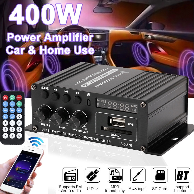 AK370 Car Amplifier 2 Channel Bluetooth Hifi Powered Amplifier Bass