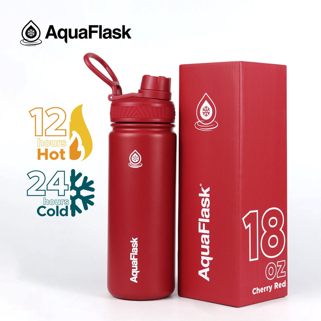 Aquaflask 18oz Cherry Red Wide Mouth with Spout Lid Vacuum Insulated  Drinking Water Aqua Flask