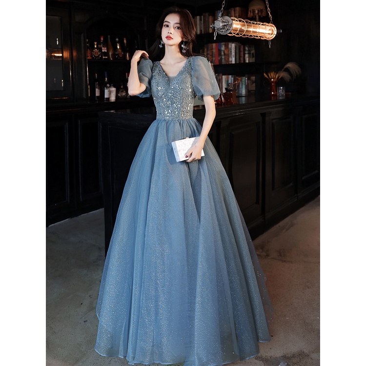Fairy Blue Sequins Beaded Evening Dress ,Off The Shoulder Prom Dress Party Dress cc2785 main image 1