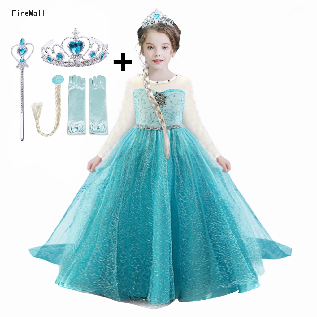 Frozen Elsa Princess Dress Baby Long Sleeve Birthday Party Gown for 3 10 Years Girls