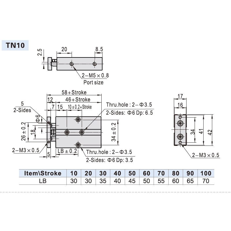 TN Series Pneumatic air Cylinder Double Shaft Double Rod Cylinder ...