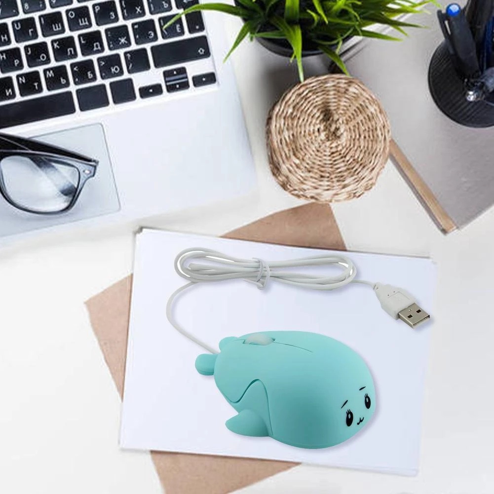 Mini Wired Mouse Cute Dolphin Design Ergonomic Mice 1600 DPI Pink BLUE ...