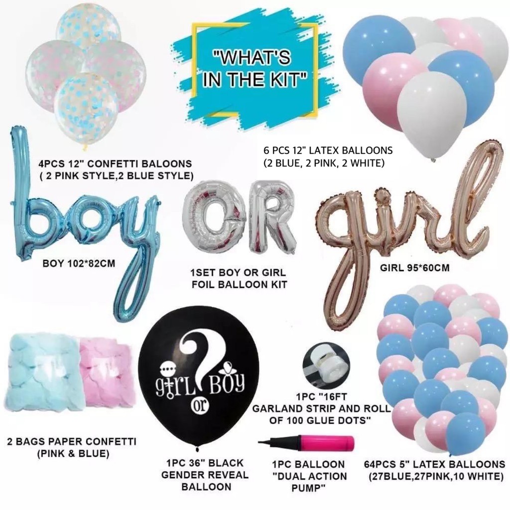 Boy or Girl Gender Reveal Banner Balloons Smoke Bomb Confetti Party Set ...