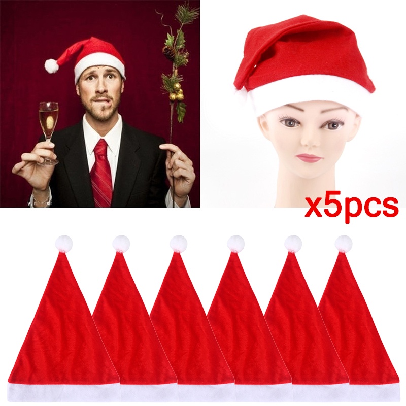 5PCS Christmas Hat for Adult Kids Red Santa Claus Xmas Hat Cap Women