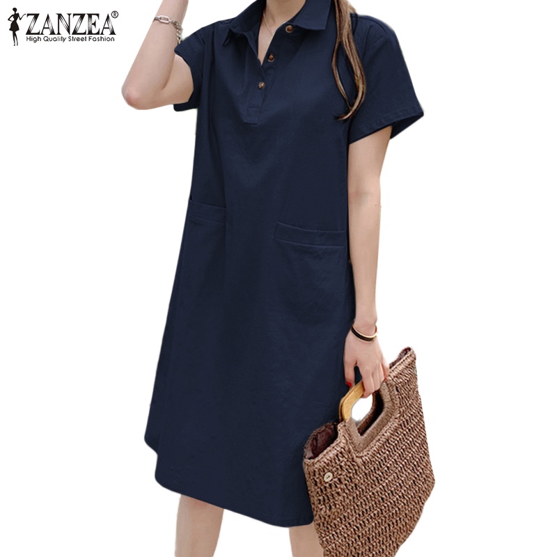 Summer Dresses for Women's Loose Cotton Turn-Down Linen Top Shirt