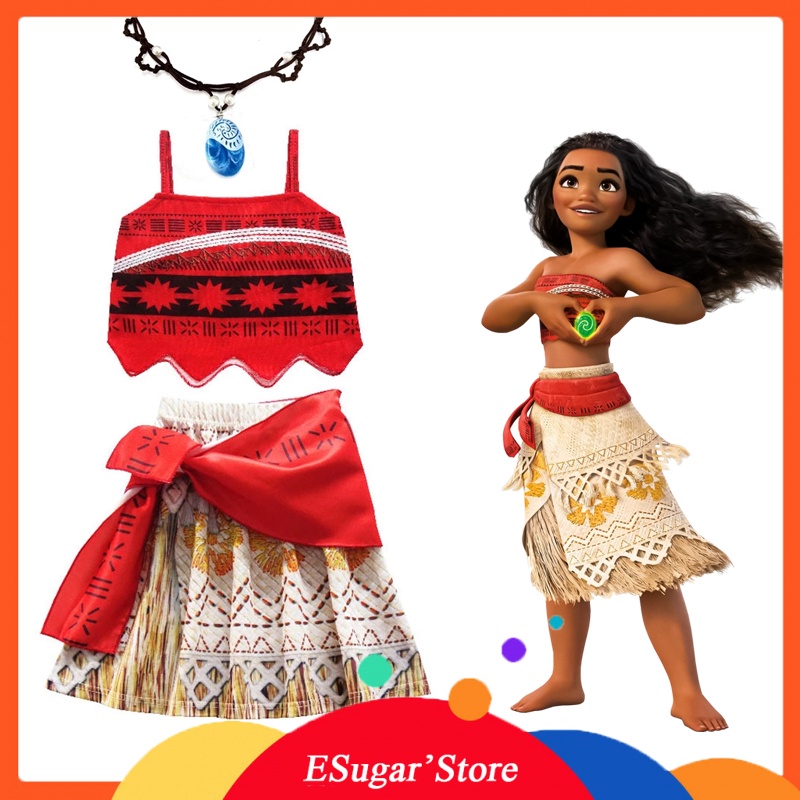 Kids Moana Costume for Girls Straps Backless Vaiana Summer Dress ...