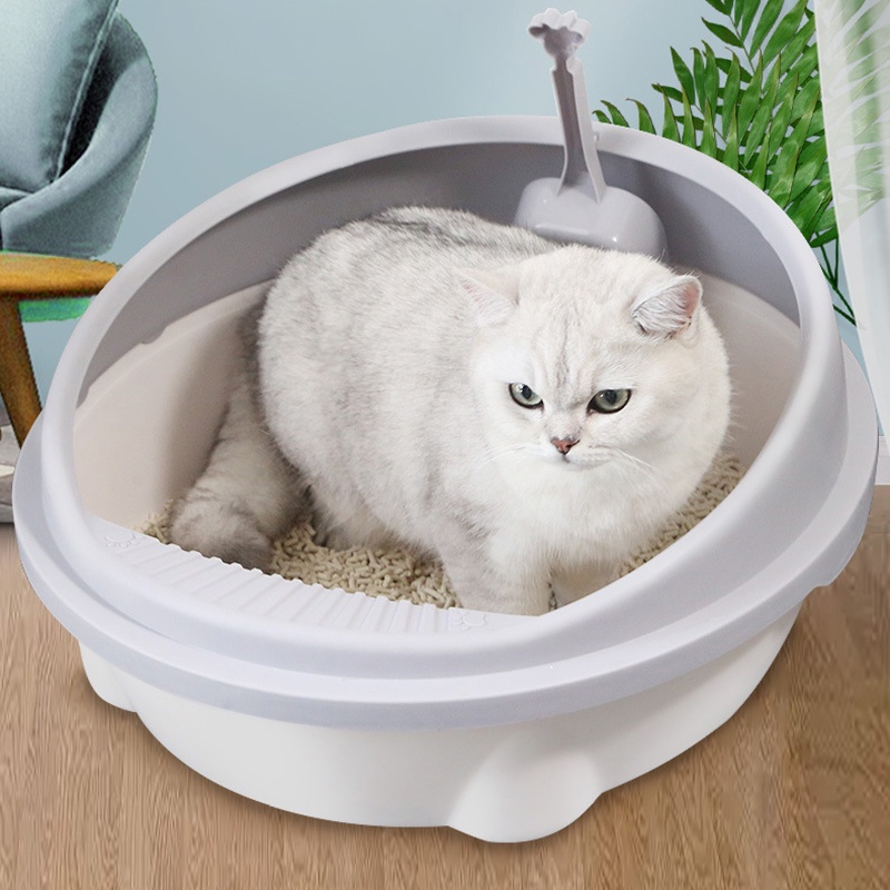 New Semi-Closed Round Cat Litter Box - Stylish and Functional Design ...