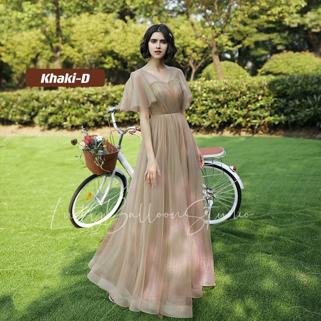 Customizable Just Size Dress Grass Green Khaki Color Long Bridesmaid Dress Wedding Gown Slimming Evening Dress Shopee Philippines