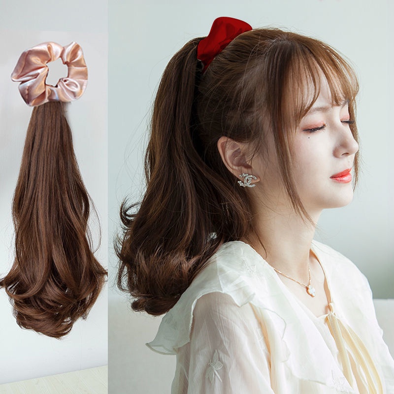 Large intestine hair circle ponytail wig women's medium and long curly ...