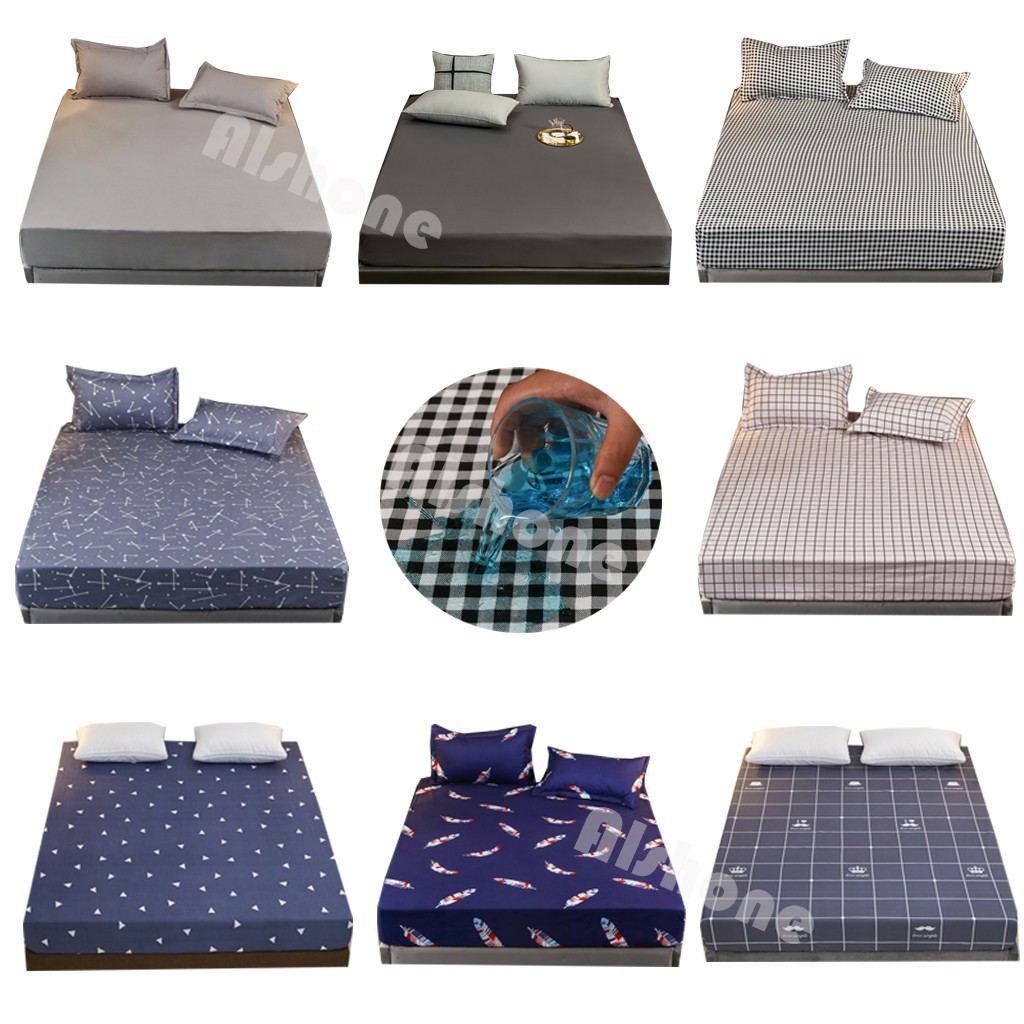 ♠ Waterproof Fitted Bed Sheet Bedsheet Single/Queen/King Set Size