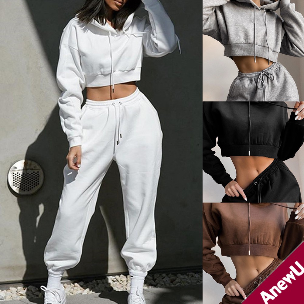 Fashion Elegant Chic Two Piece Set Hoodie Solid Color Crop Tops And Long Pants Loose 2 Piece Set Shopee Philippines