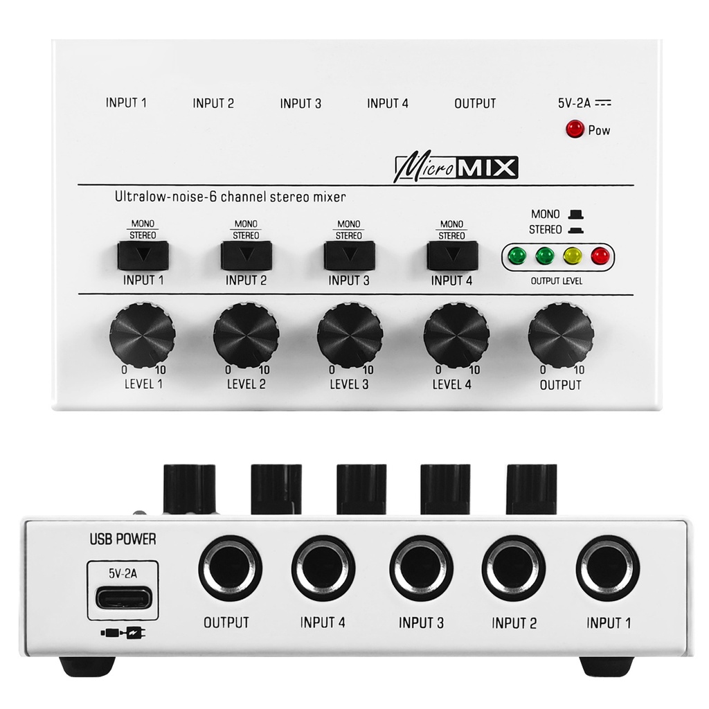 4 Channels Audio Mixer Portable Ultra LowNoise Line Mixer Mini Stereo