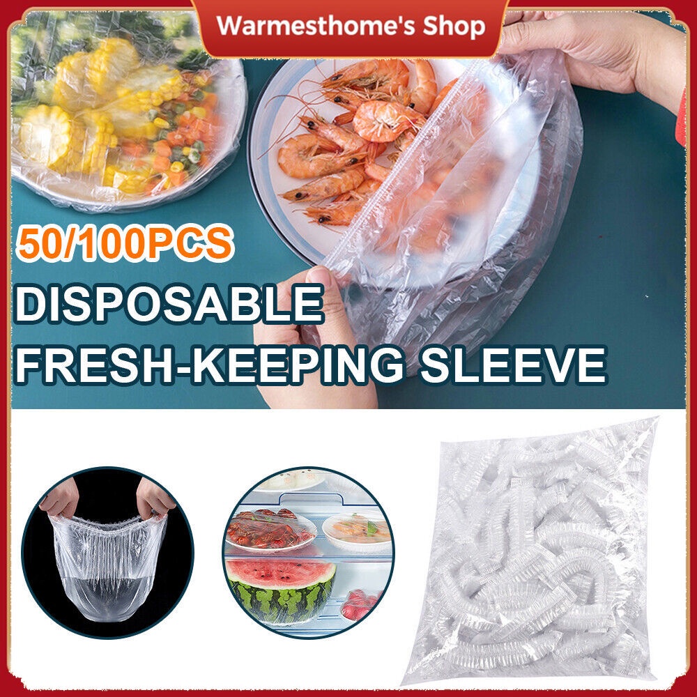☺『New』❤ 100/50 pcs Disposable Food Cover Plastic Wrap Elastic
