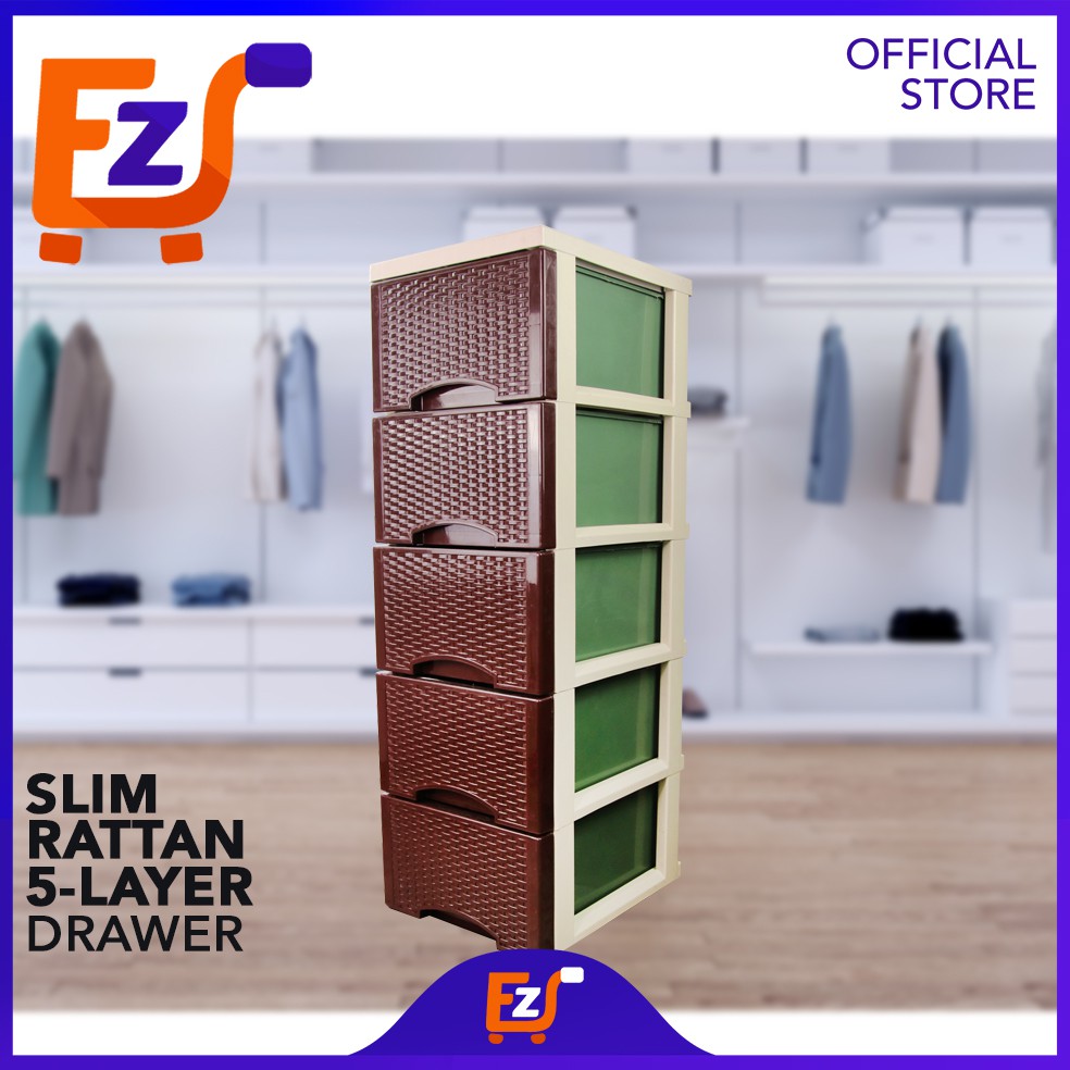 EZ DEAL Ichiban 5-Layer Slim Rattan Drawer Office/Home/Personal ...