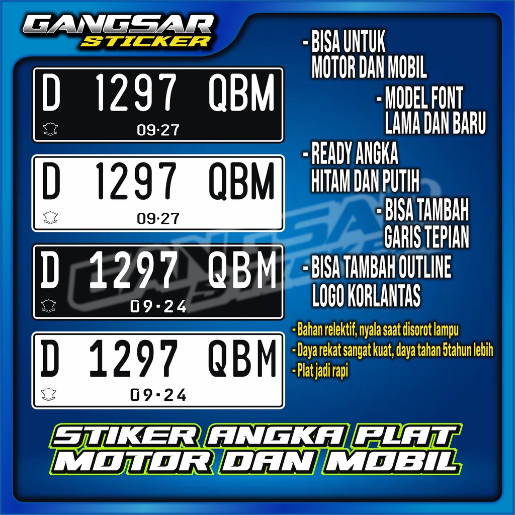 PUTIH Motorcycle And Car Number Plate Number sticker/Number Plate sticker/New model Plate