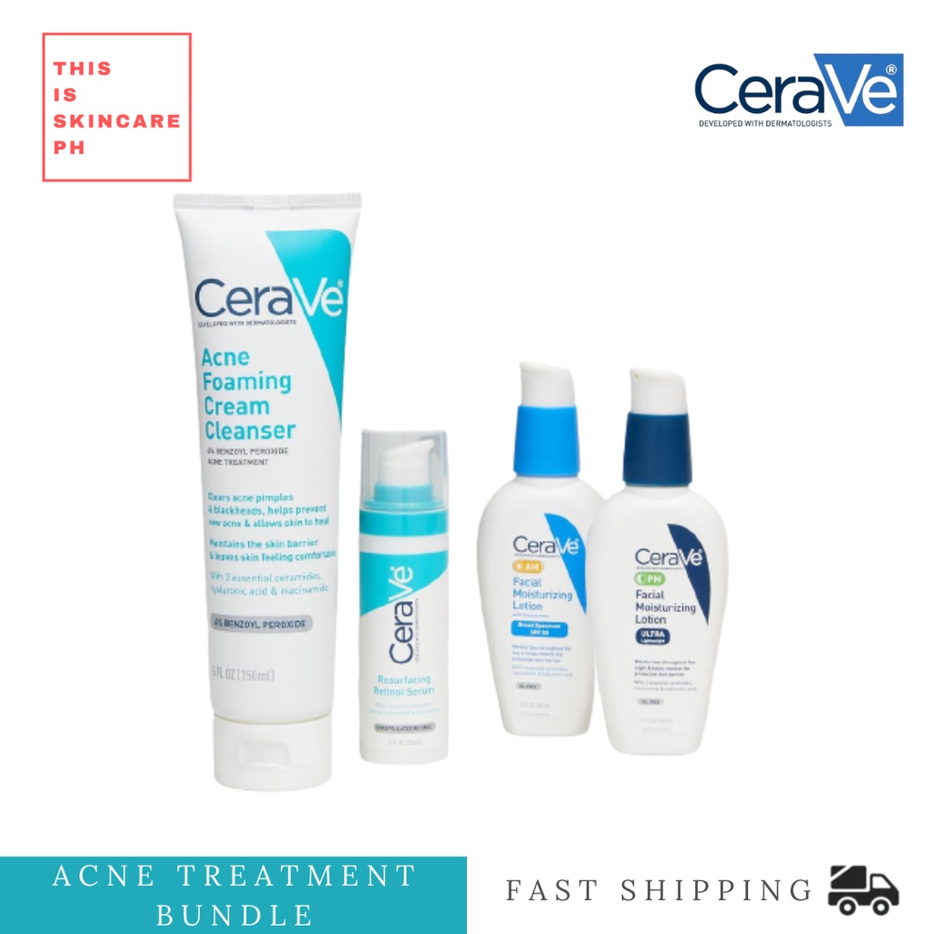 Cerave Acne Treatment Bundle | Simple Skincare Routine for Acne Prone ...