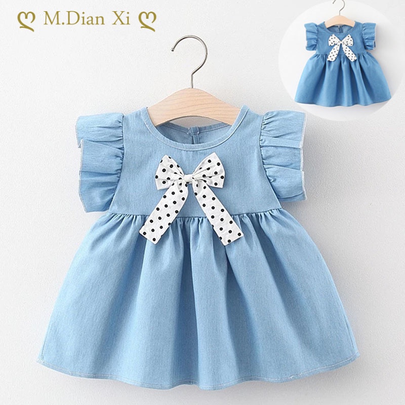 2022 Summer Outfit Newborn Baby Girl Dresses Korean Cute Bow