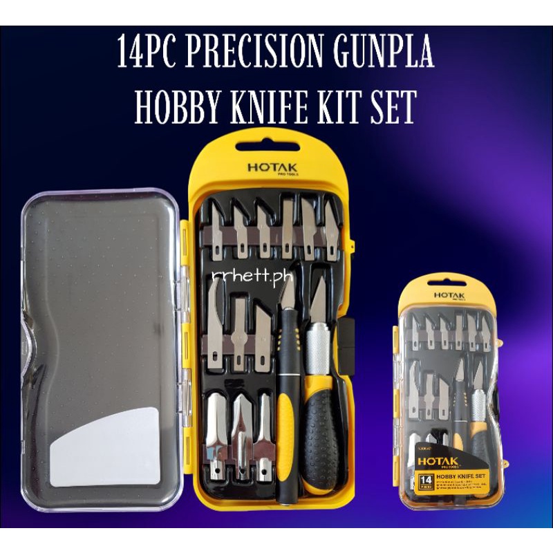 rrhett.ph 14PC PRECISION STAINLESS STEEL BLADES HOBBY KNIFE SET MODEL