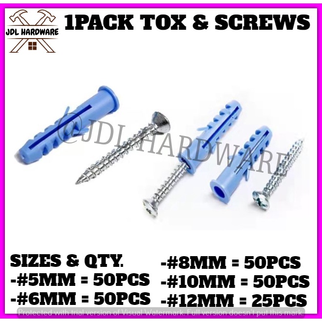 3900 1 SET OF TOX & SCREWS (5MM=50PCS) (6MM=50PCS) (8MM=50PCS) (10MM ...