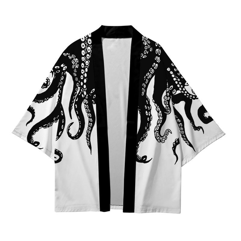Summer Kimono Octopus Series 3D Printed Cropped Shirt Taoist Robe ...