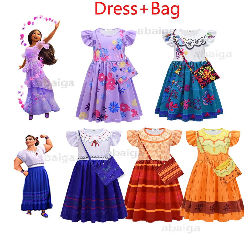 Encan Costume Kids Girl Mirabel Floral Dress Bag Isabela Luisa Cosplay ...