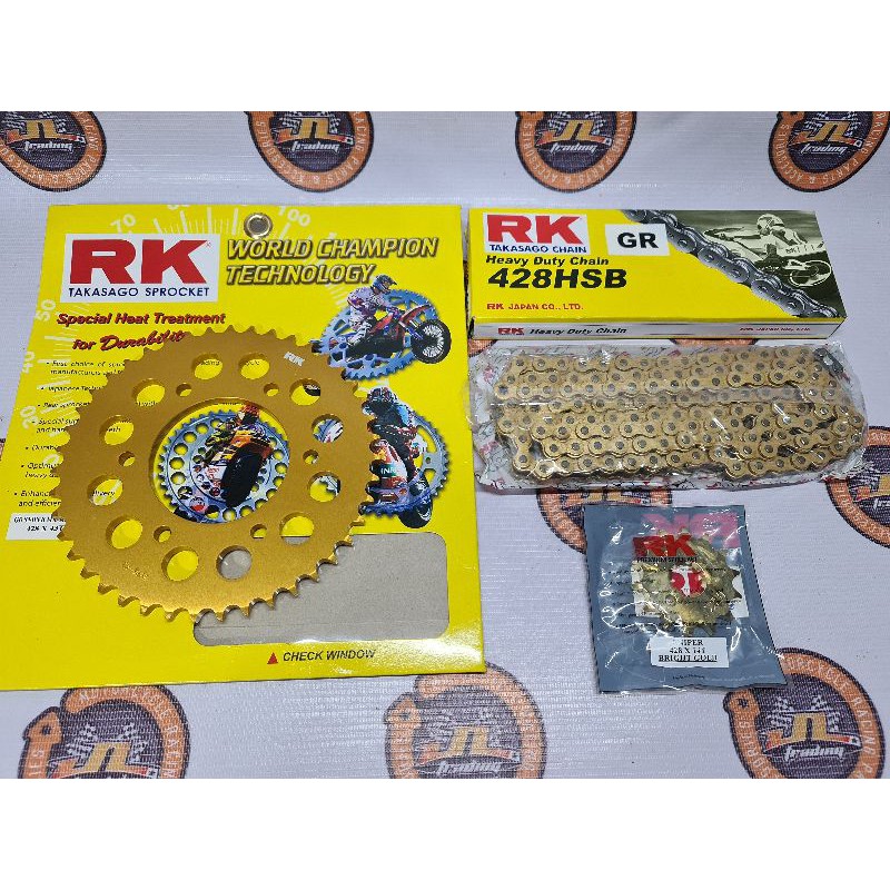 RK ALLOY GOLD SPROCKET SET WITH HEAVY DUTY GOLD CHAIN FOR SNIPER 150/155/TFX 150/R15 VERSION 2