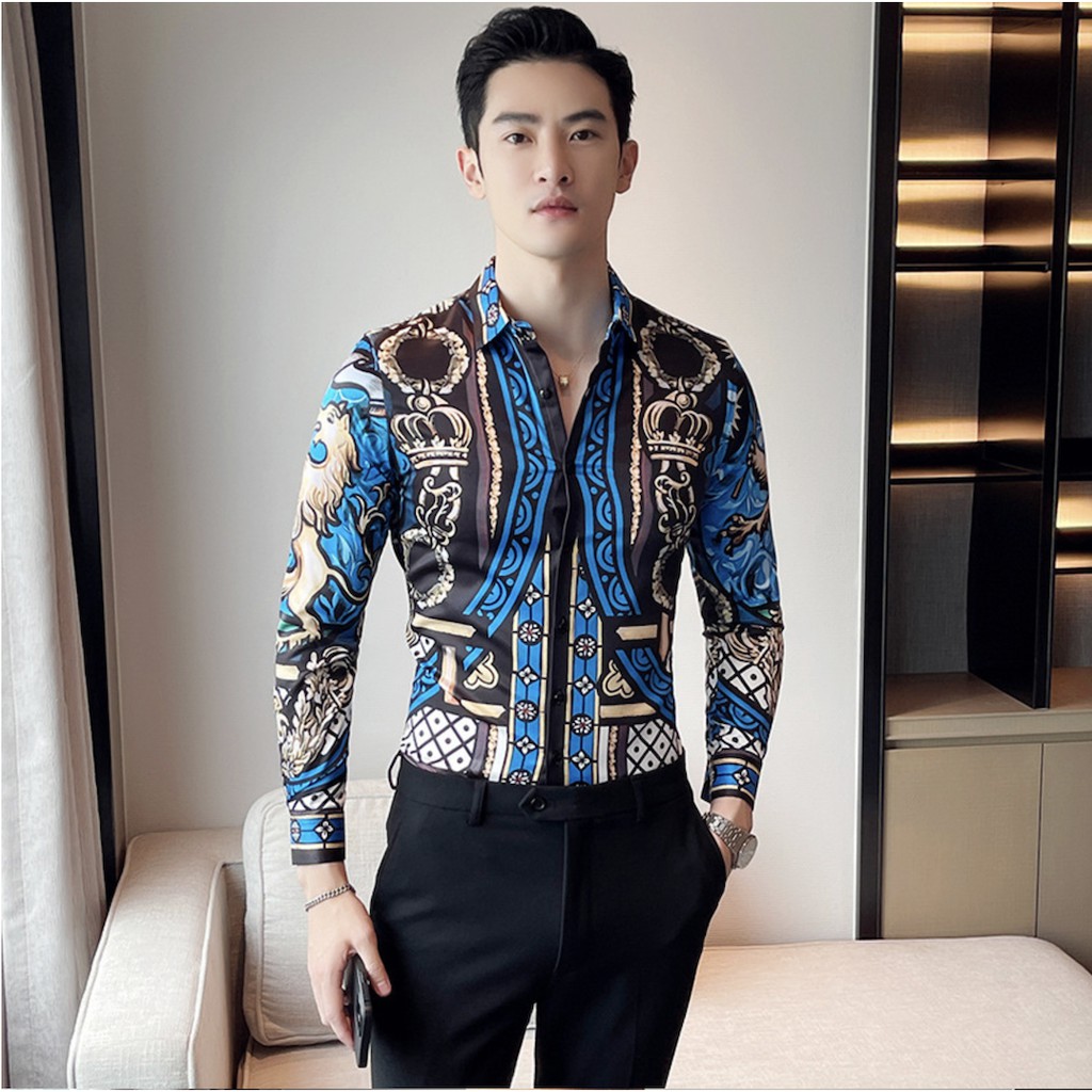 2021 New Fashion Design Retro Flora Printed Mens Long Sleeve Shirt