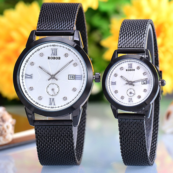ROBOB 5558B-BW-BLACK/WHITE DIAL-RT COUPLE WATCH FOR MEN AND WOMEN ...