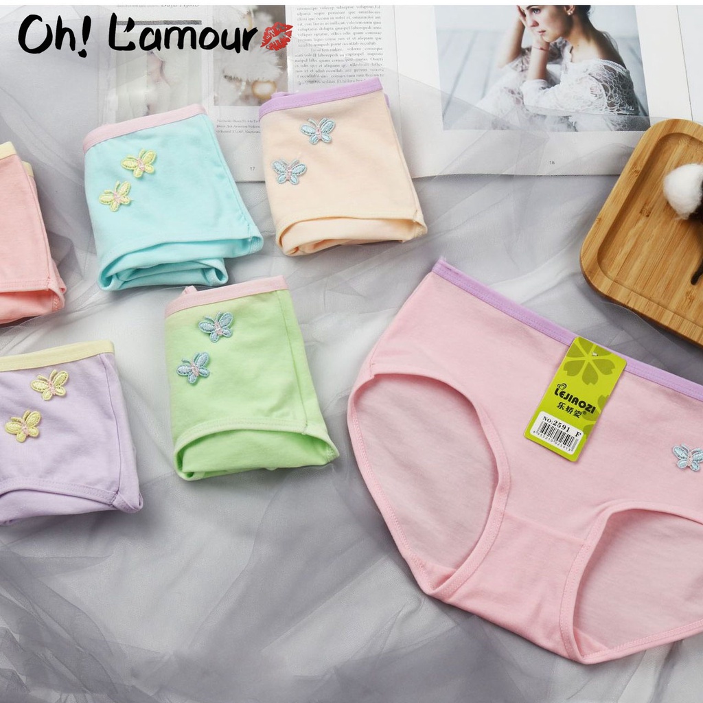 Oh Lamour #2591 6in1 Teens Plain Cotton Underwear With Cute Butterflies ...