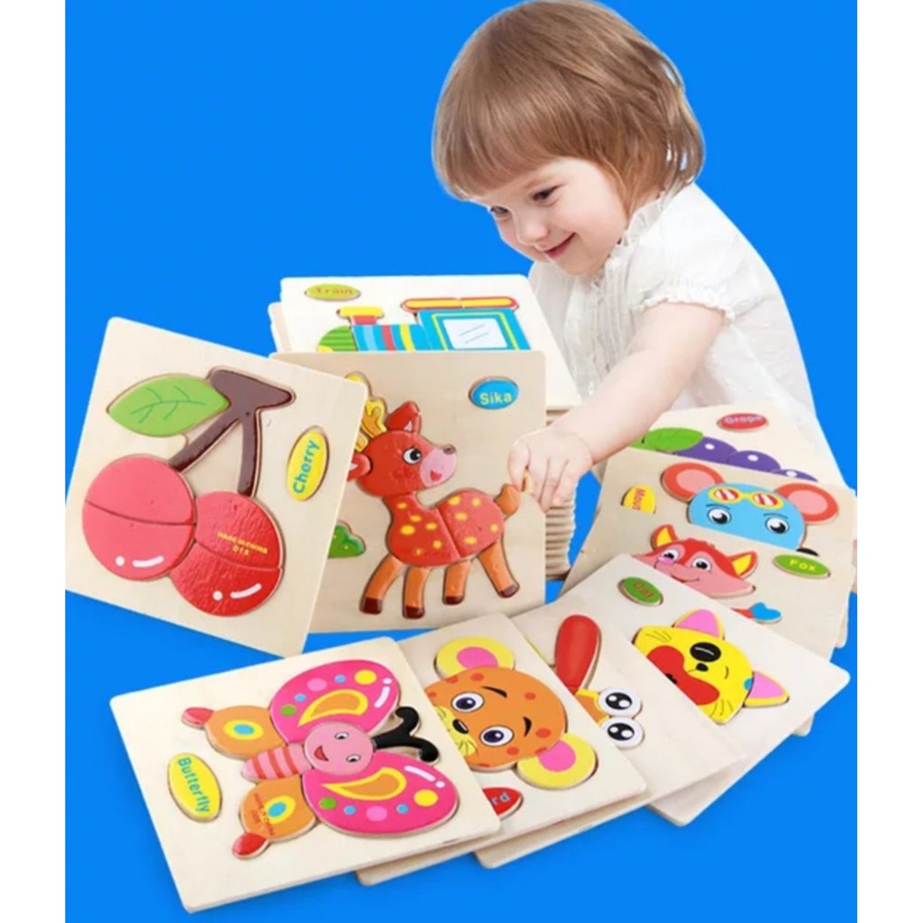 MnKC Baby Toddler 3D Wooden Puzzle Cartoon Educational Learning Toy ...