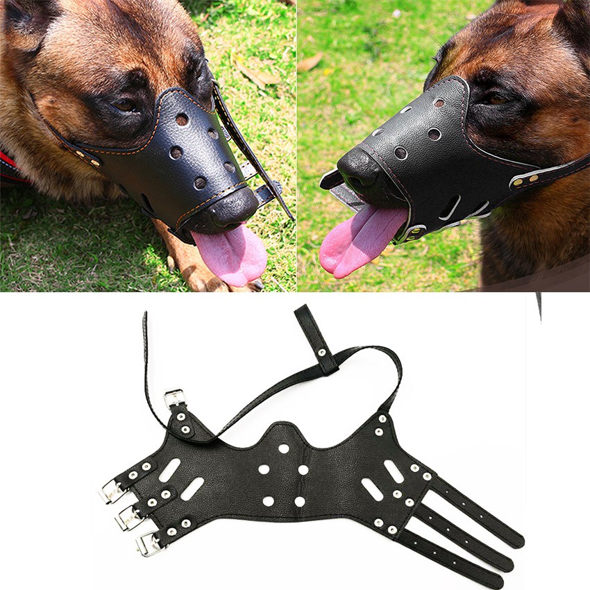 Dog muzzle Leather Collars Can drink water Dog muzzle Biting Barking