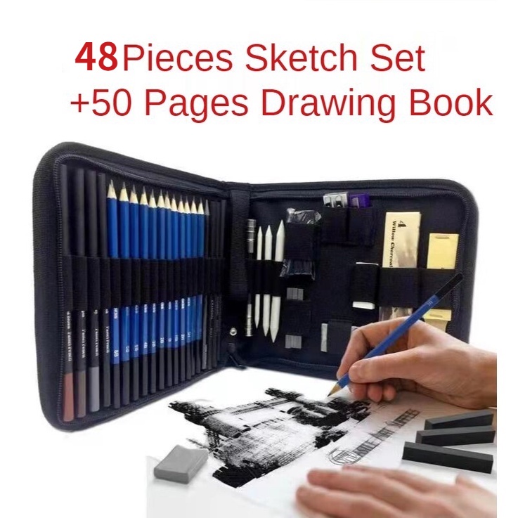 48Pcs H&B Sketching Pencils Drawing And Sketch Kit Set | Shopee Philippines