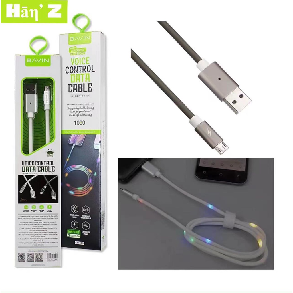 BAVIN CB139 2.4A Fast Charging Data USB Cable w/ Voice Control LED ...