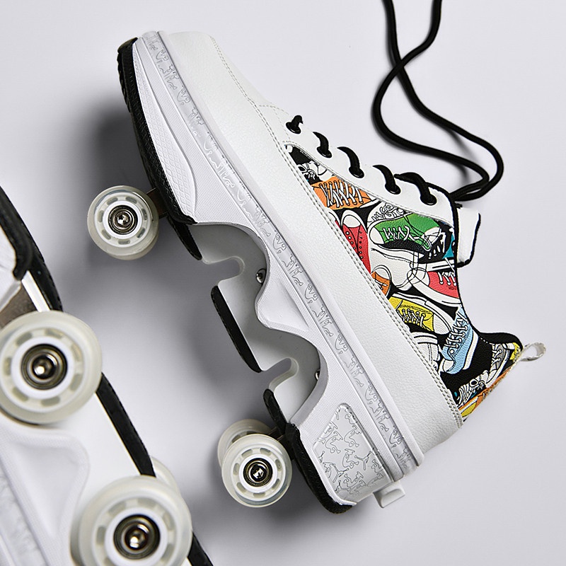 popular wheel automatic roller skate walking shoes deformable shoes  walking shoes four wheels walking instead