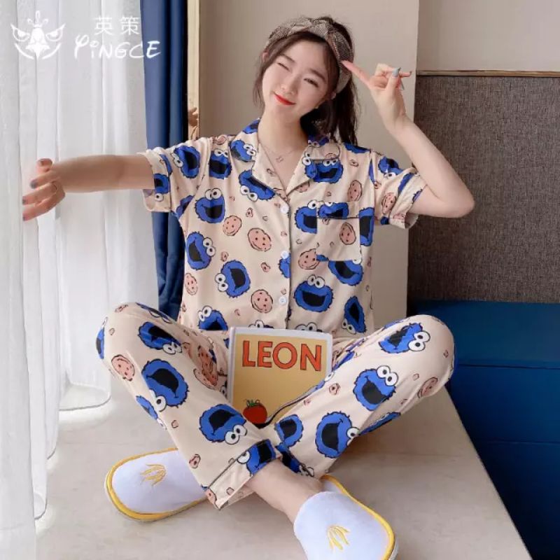 Cookie Monster Sleepwear Pajama Set Korean Sleepwear Shopee