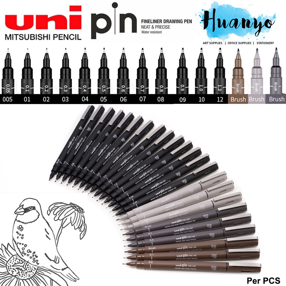 Uni Pin Fineliner Drawing Pen - Light Grey Tone - 0.1mm - Box of 12