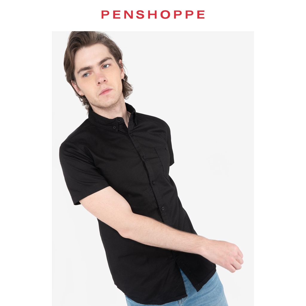 Penshoppe plain black outlet shirt