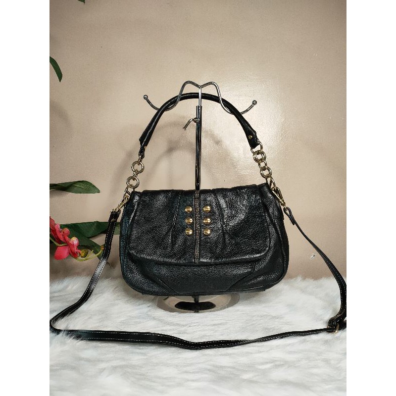 BORBONESE black leather shoulder bag with sling preloved from